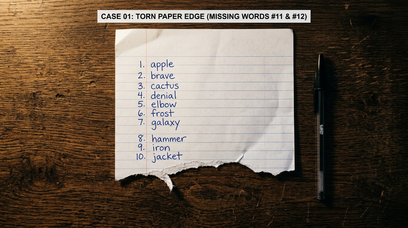 Case 01: Torn paper edge with missing seed words