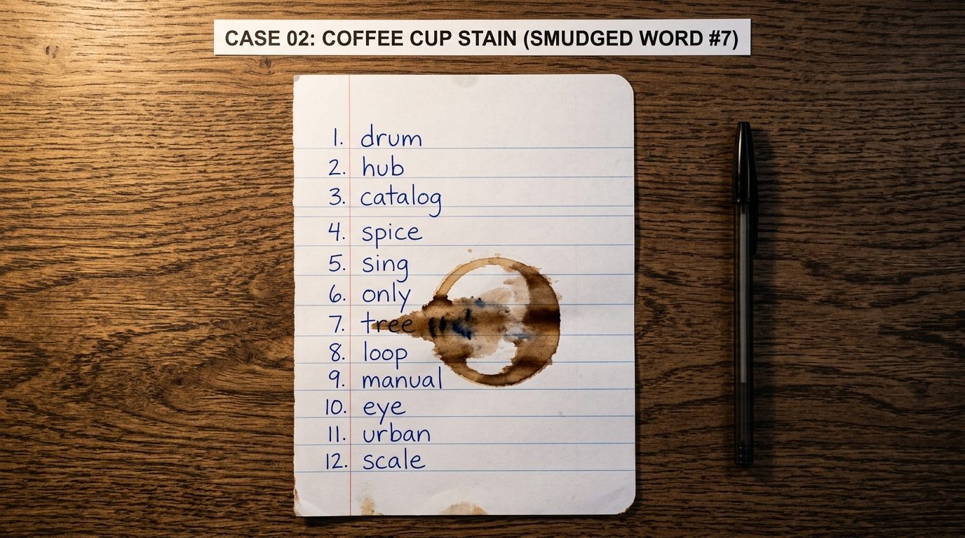 Case 02: Coffee stain blurring word on paper backup
