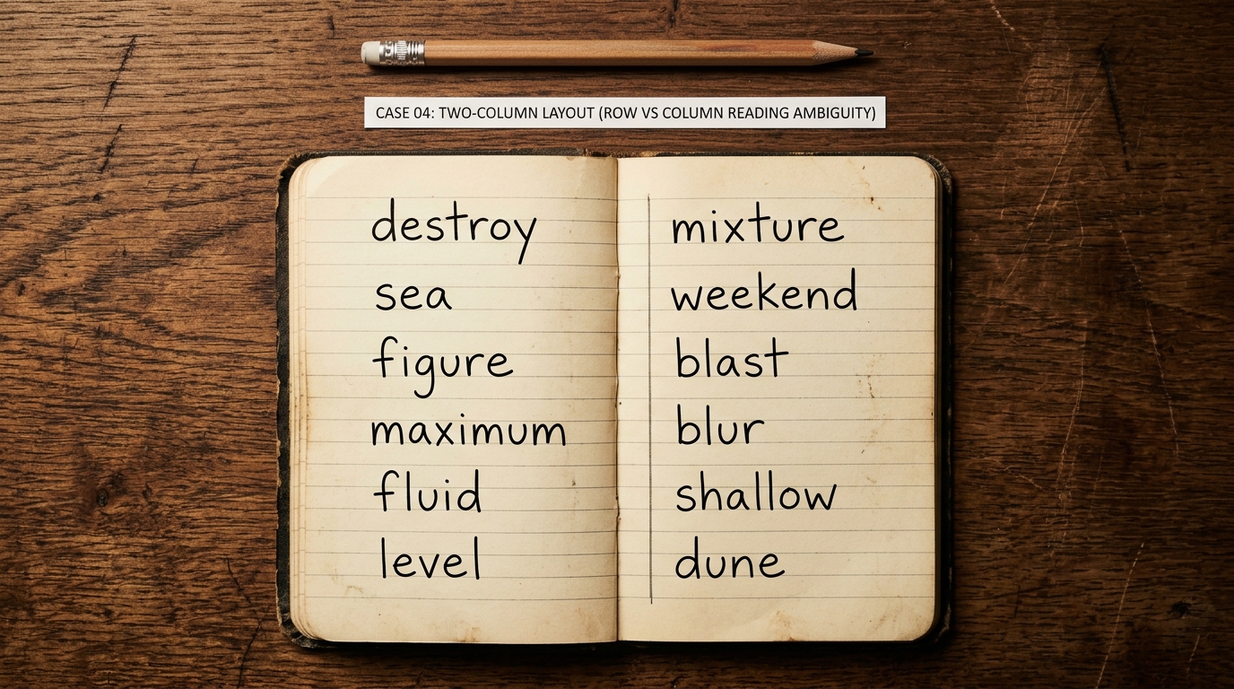 Case 04: Two-column notebook seed phrase layout